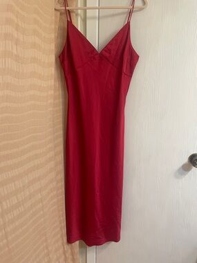 Abercrombie & Fitch Red Satin Midi Slip Dress